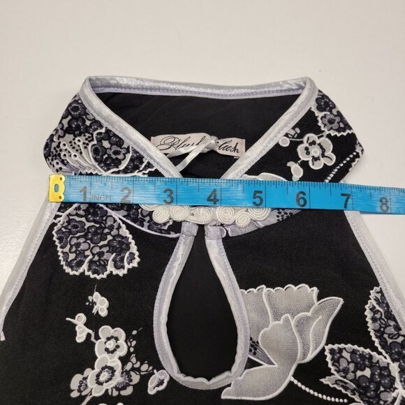𝅺FLORAL Black White Mandarin Collar Chinese Cheongsam Style Sleeveless Dress S/ - Picture 7 of 9